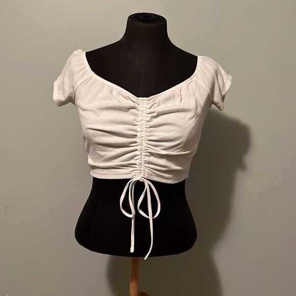 Forever 21 Women's White Off-Shoulder Ruched Crop Top - Picture 1 of 7